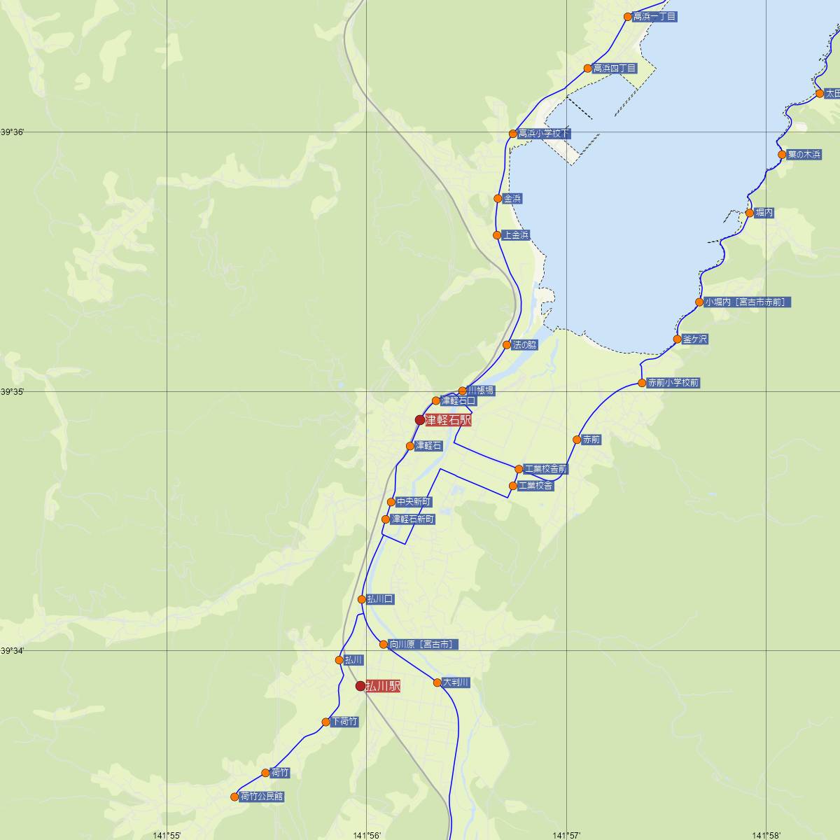 津軽石駅（三陸鉄道）周辺のバス路線図