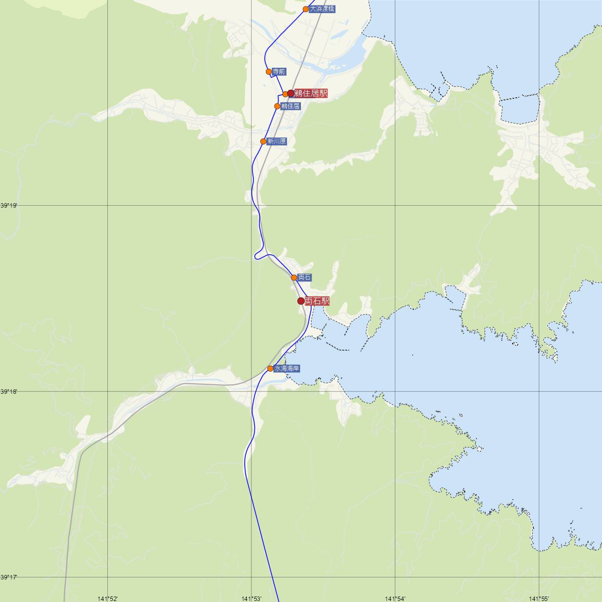 両石駅（三陸鉄道）周辺のバス路線図