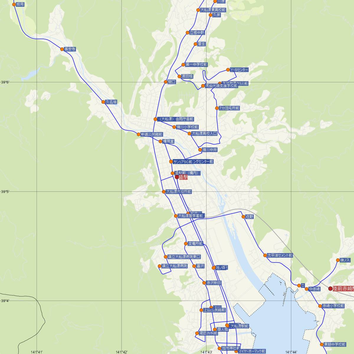 盛駅（三陸鉄道）周辺のバス路線図