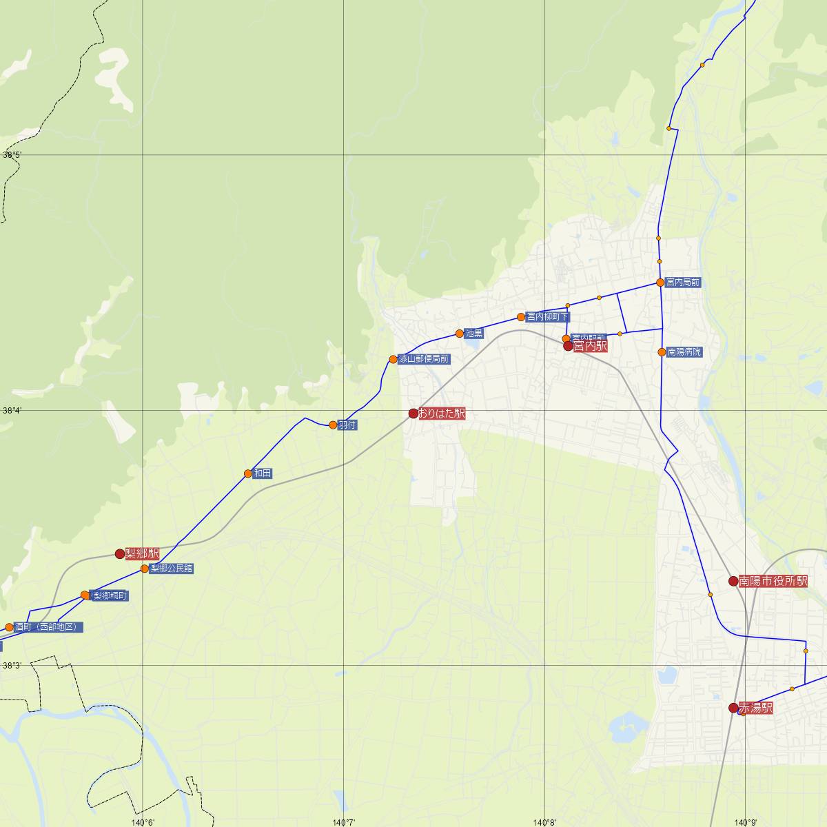 おりはた駅（山形鉄道）周辺のバス路線図