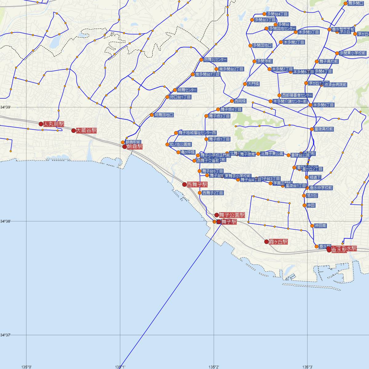 西舞子駅（山陽電車）周辺のバス路線図