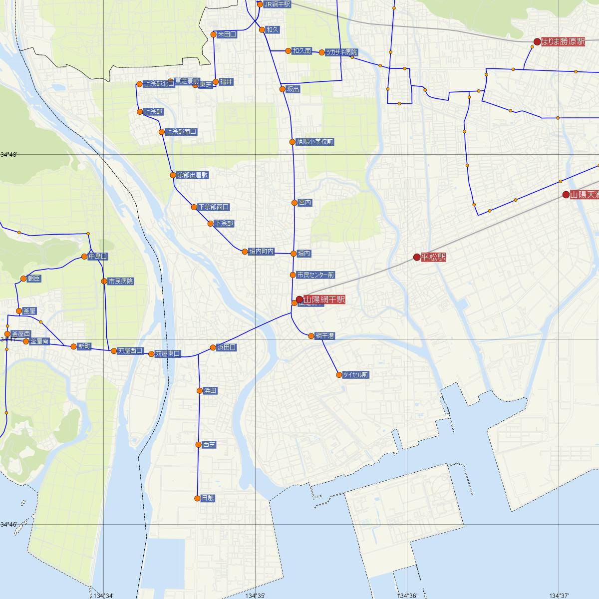 山陽網干駅（山陽電車）周辺のバス路線図