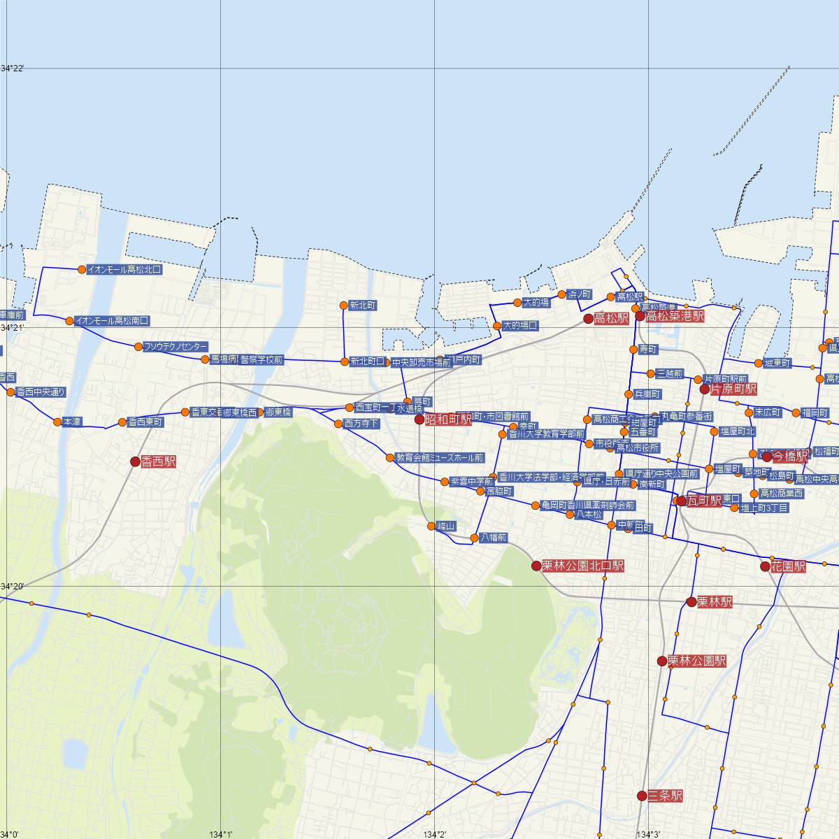 昭和町駅（JR四国）周辺のバス路線図