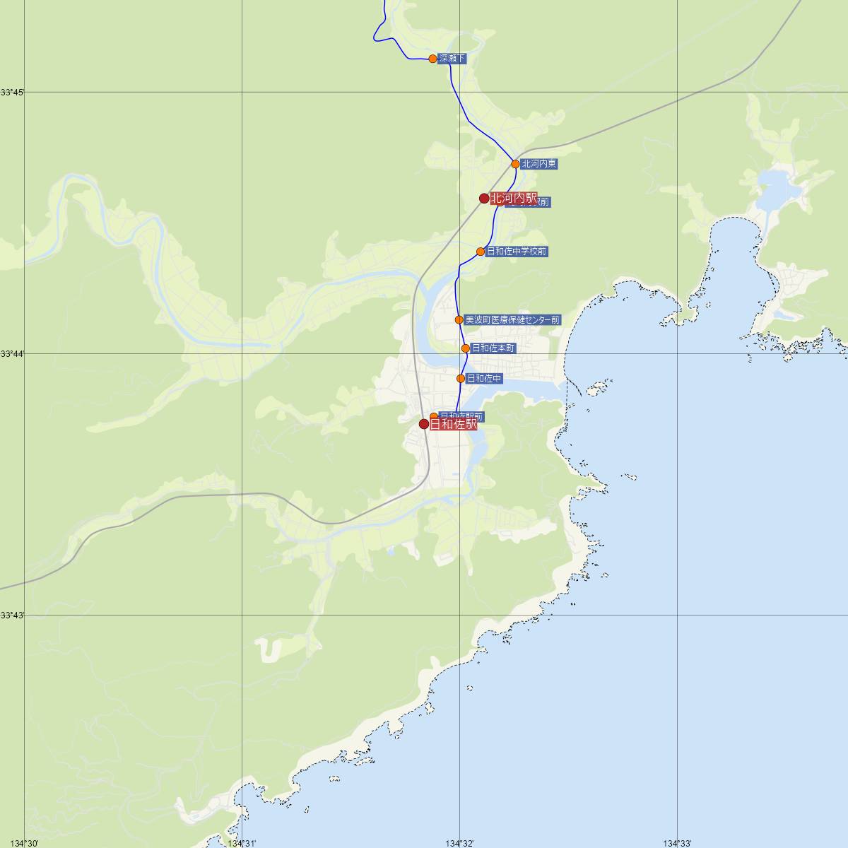 日和佐駅（JR四国）周辺のバス路線図