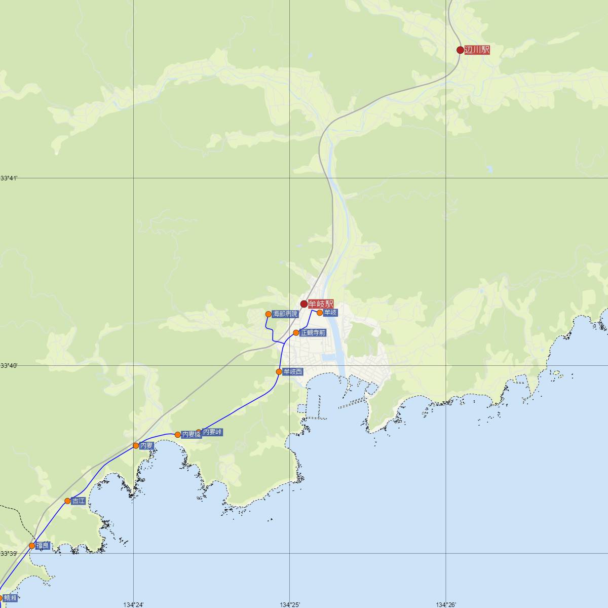 牟岐駅（JR四国）周辺のバス路線図