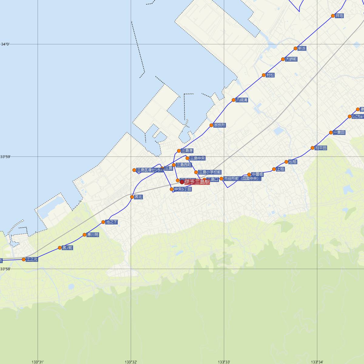 伊予三島駅（JR四国）周辺のバス路線図