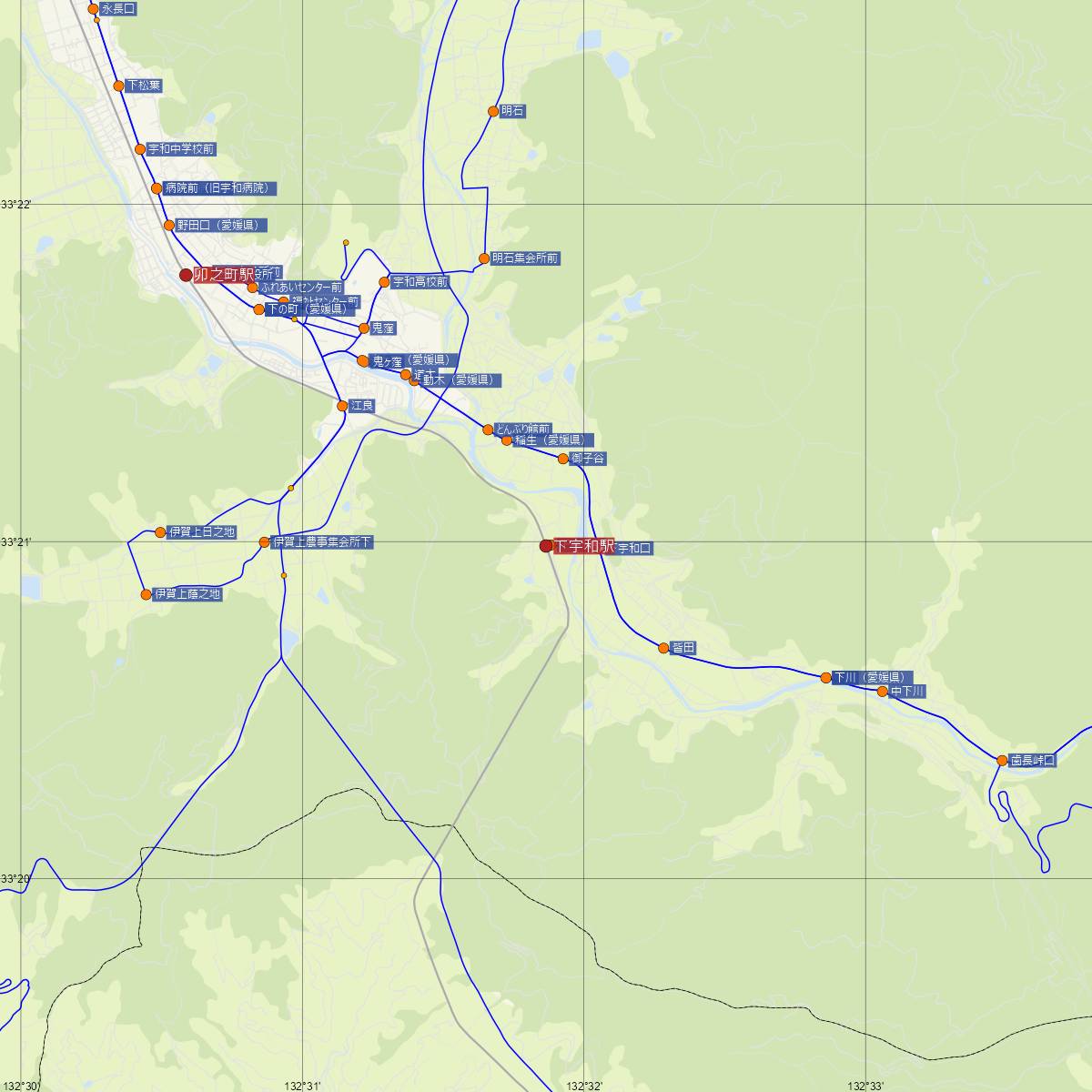 下宇和駅（JR四国）周辺のバス路線図