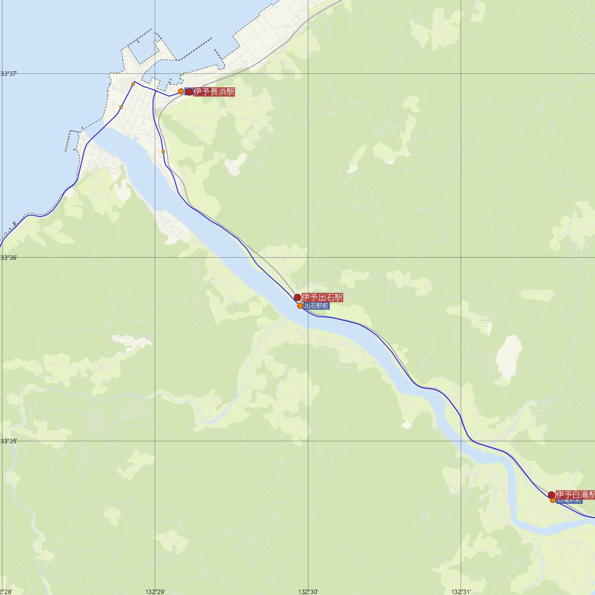 伊予出石駅（JR四国）周辺のバス路線図