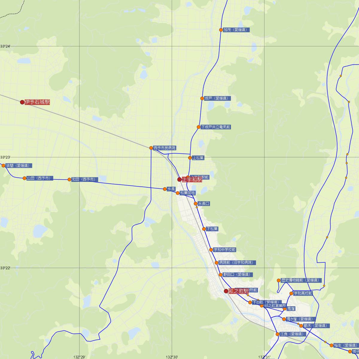 上宇和駅（JR四国）周辺のバス路線図