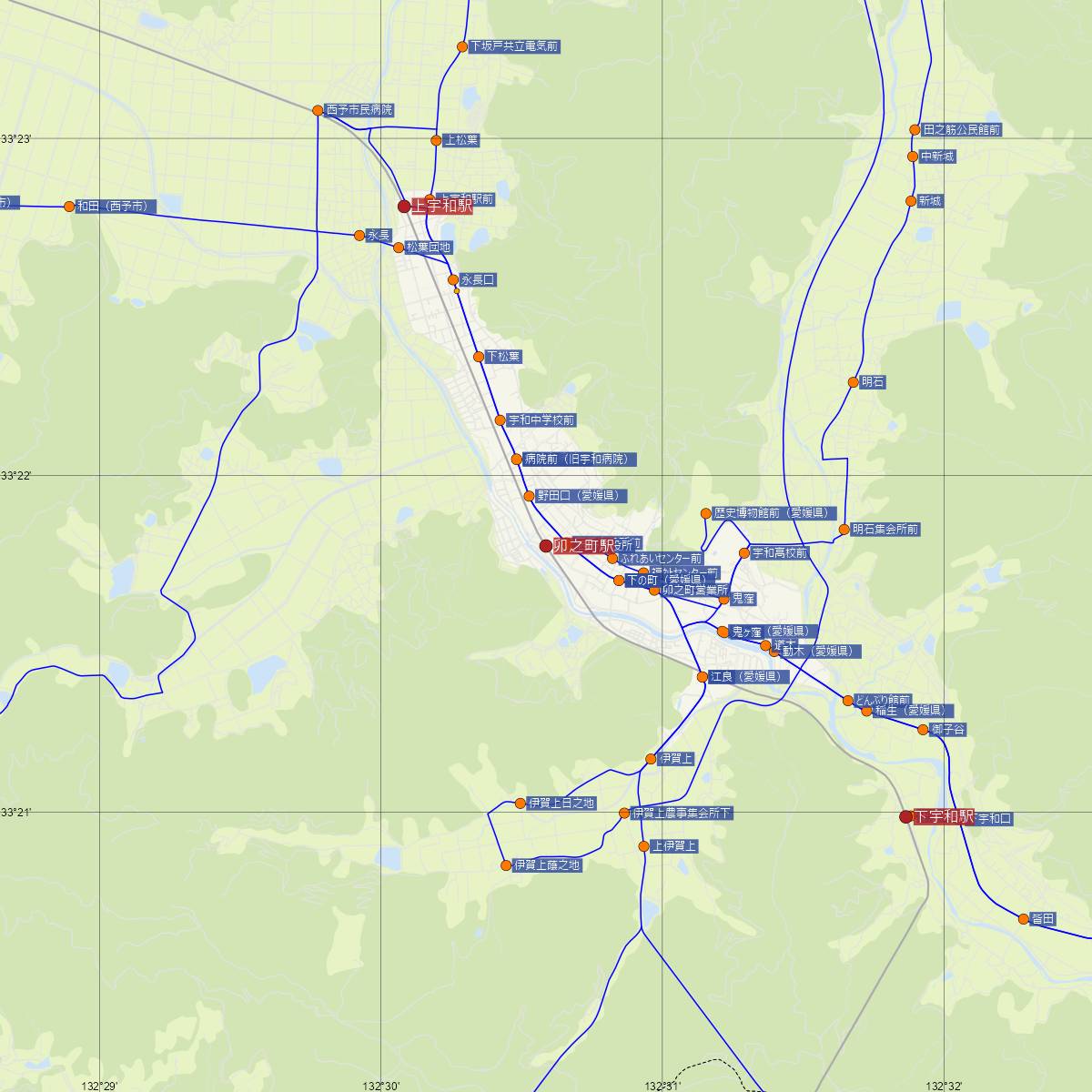 卯之町駅（JR四国）周辺のバス路線図