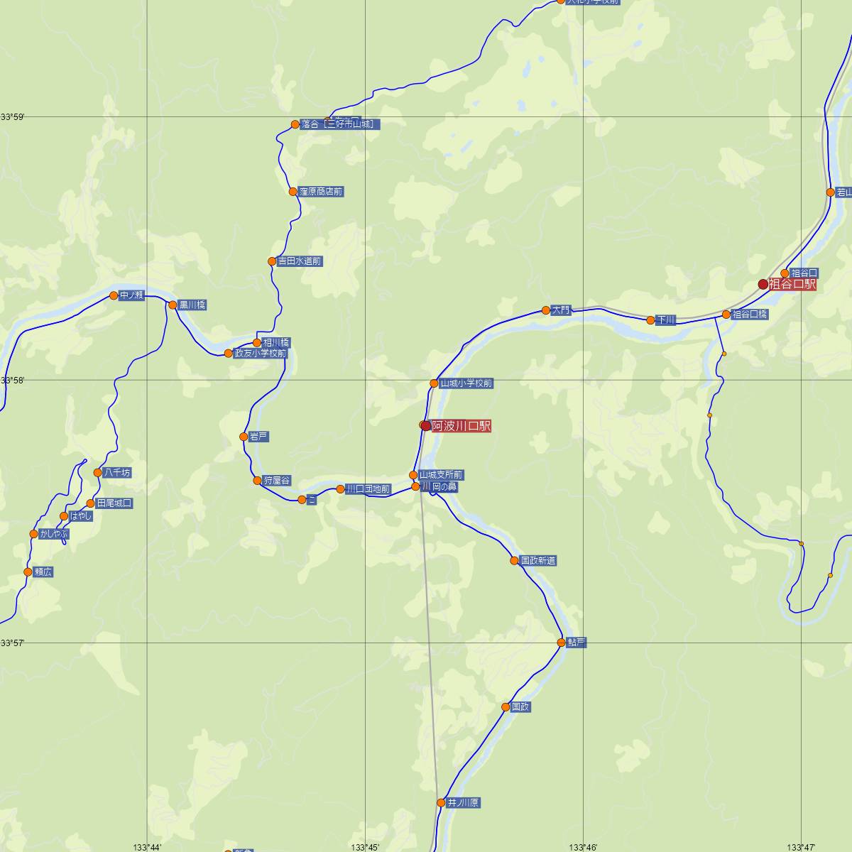 阿波川口駅（JR四国）周辺のバス路線図