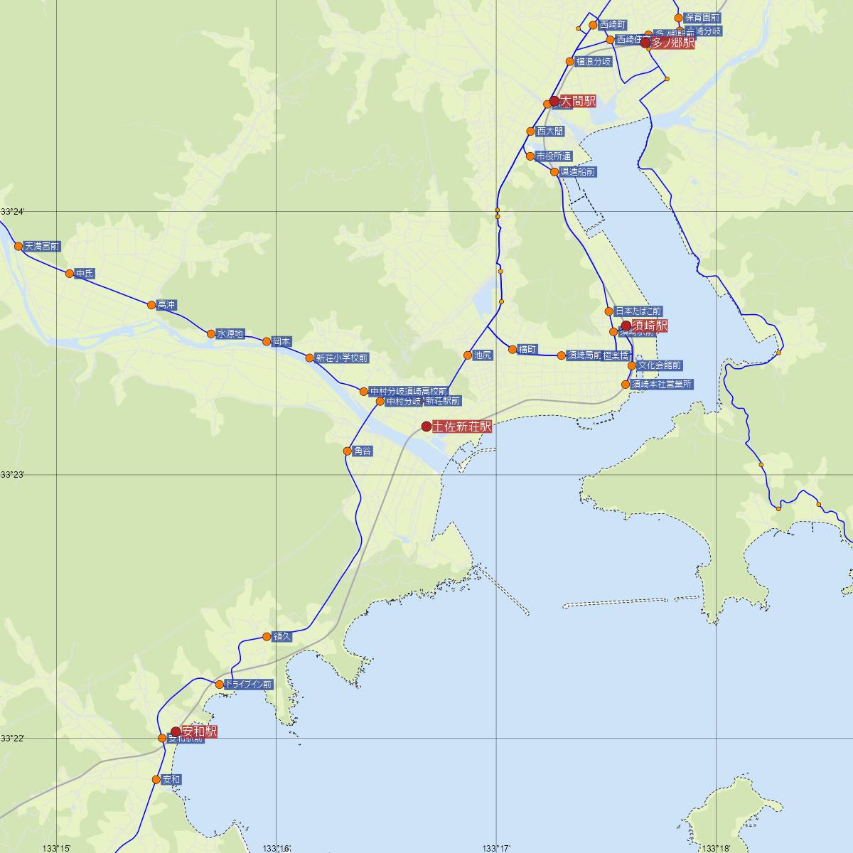 土佐新荘駅（JR四国）周辺のバス路線図