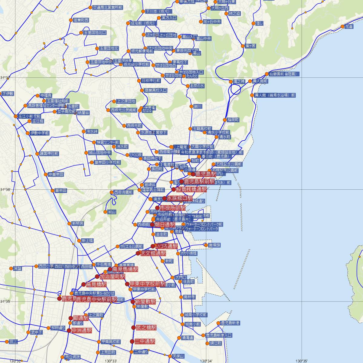 鹿児島駅前駅（鹿児島市電）周辺のバス路線図