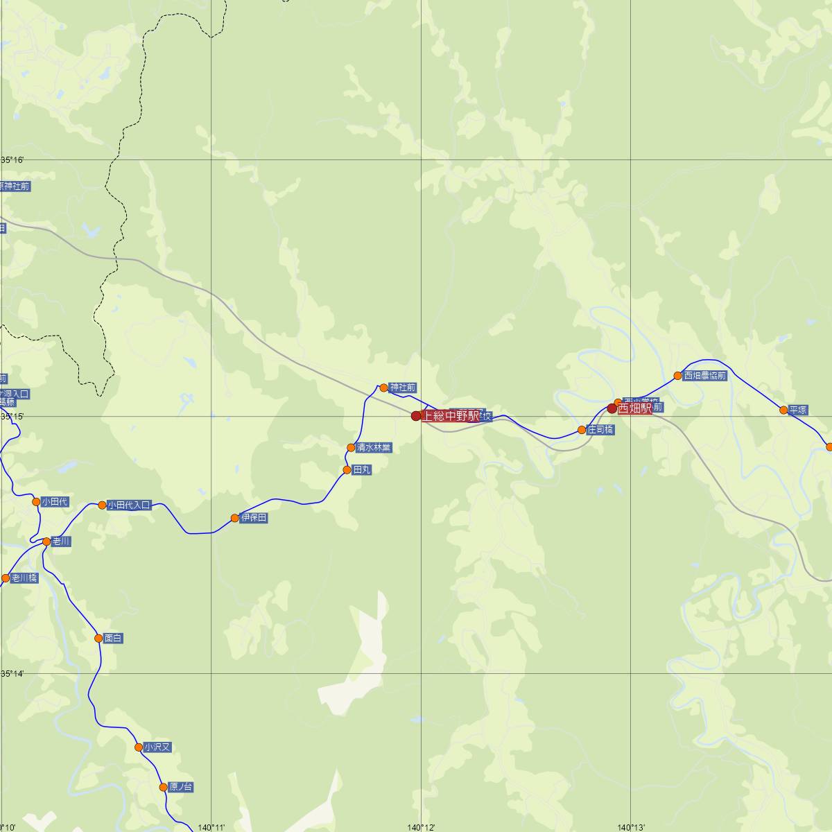 上総中野駅（小湊鐵道）周辺のバス路線図