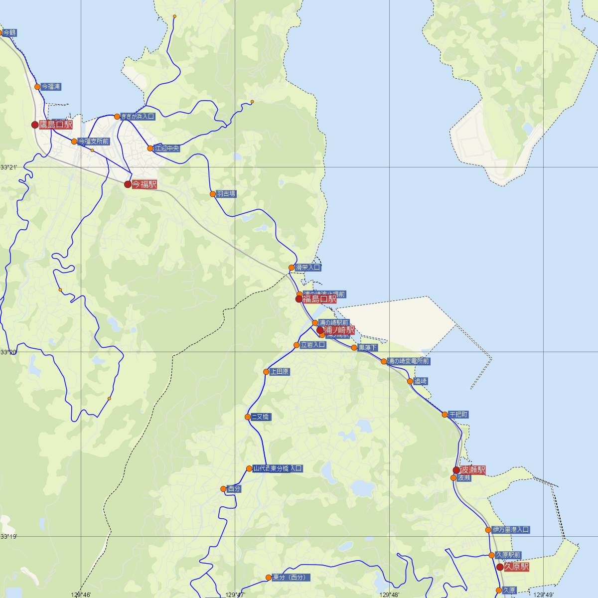 福島口駅（松浦鉄道）周辺のバス路線図