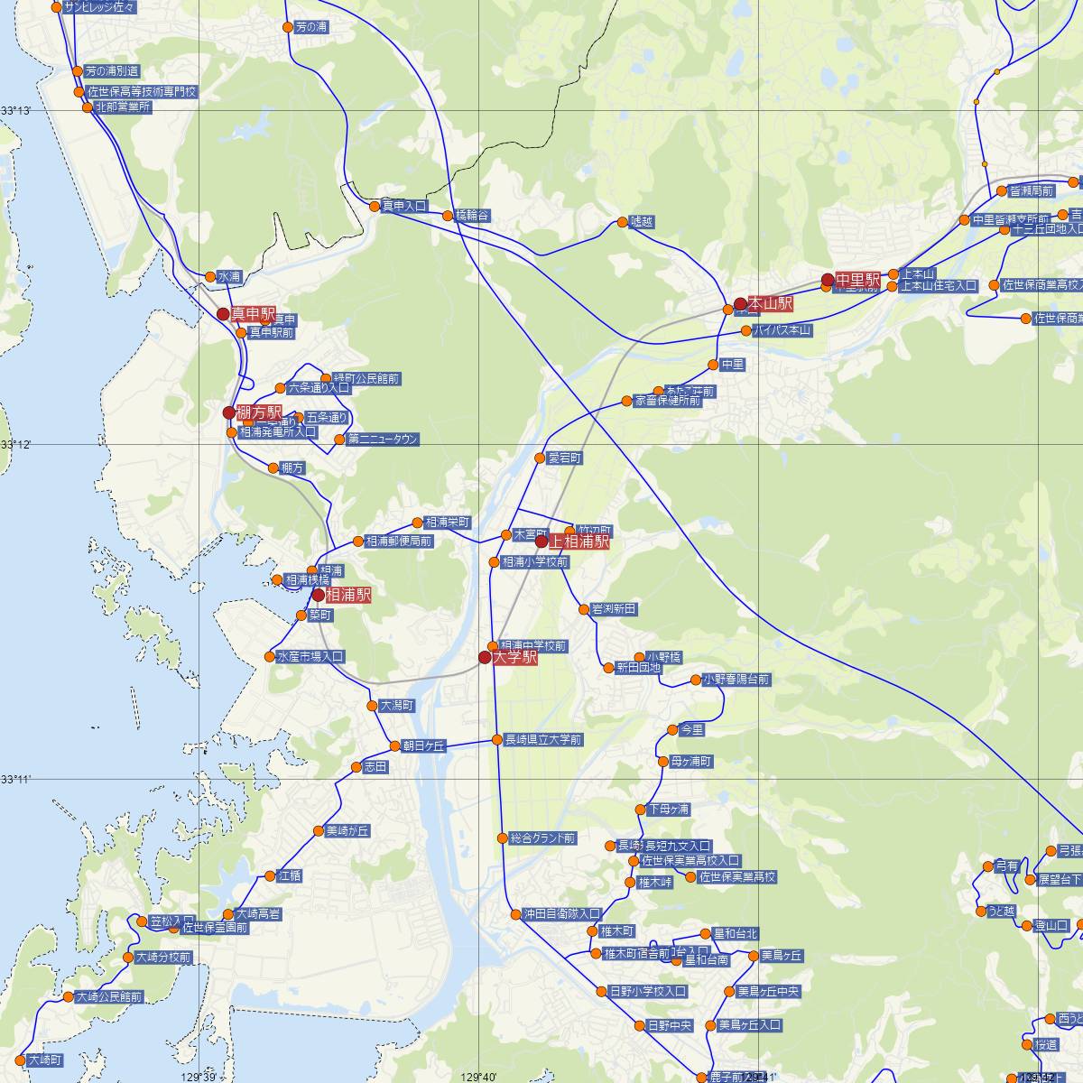 上相浦駅（松浦鉄道）周辺のバス路線図