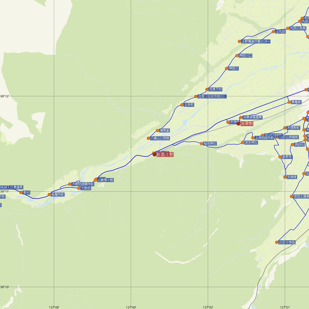 新島々駅（松本電鉄上高地線）周辺のバス路線図