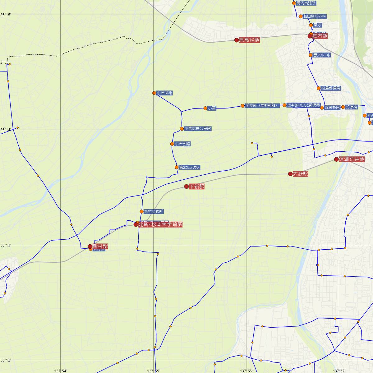 下新駅（松本電鉄上高地線）周辺のバス路線図