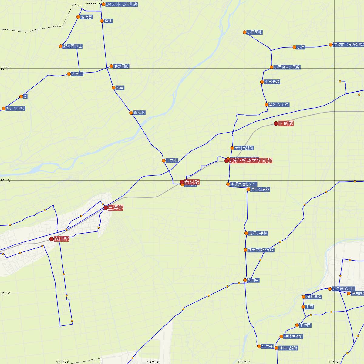 新村駅（松本電鉄上高地線）周辺のバス路線図