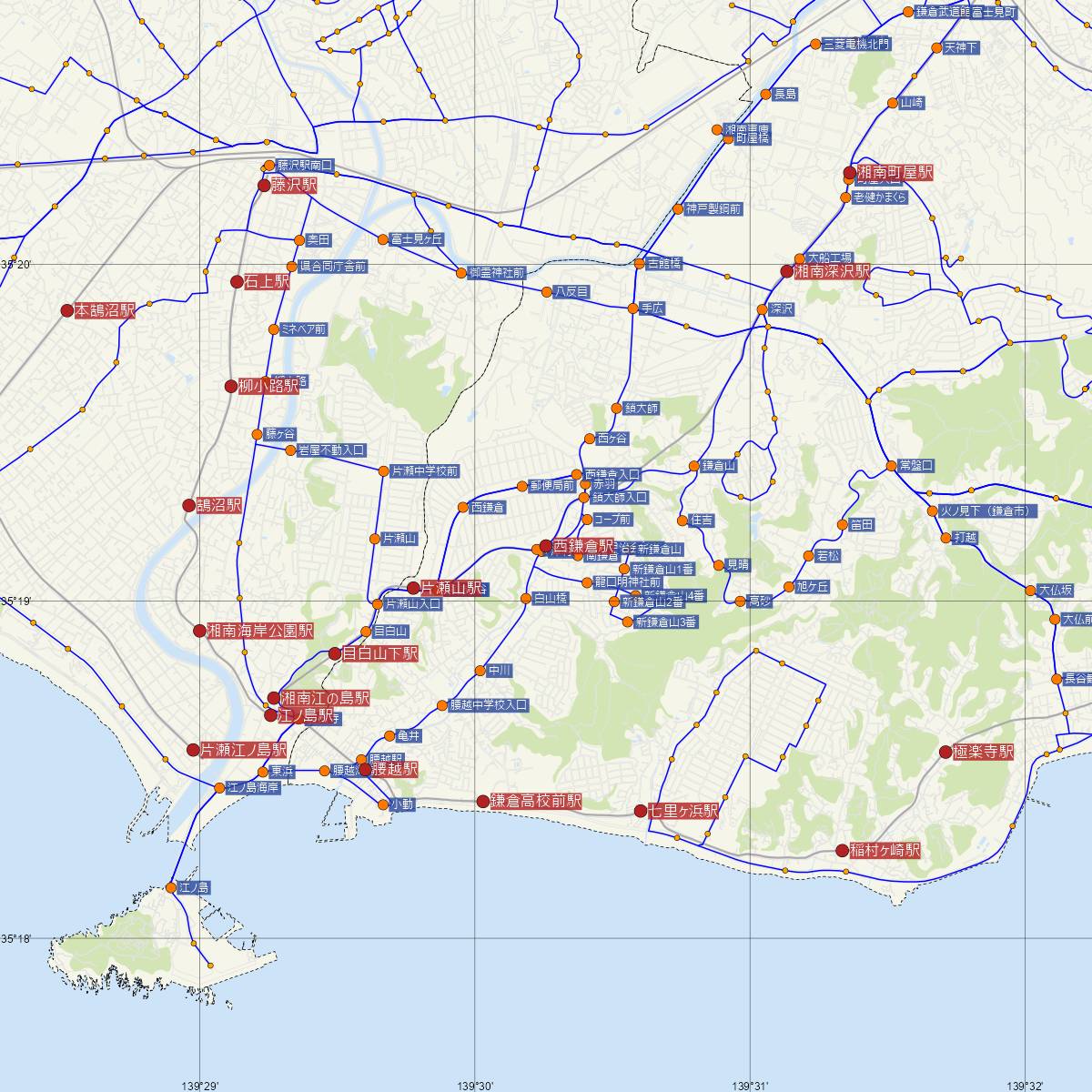 西鎌倉駅（湘南モノレール）周辺のバス路線図