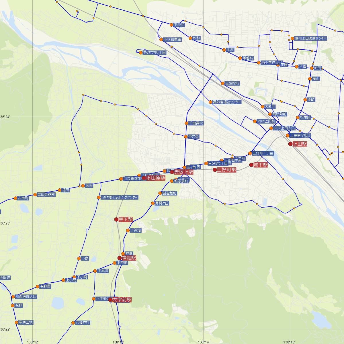 赤坂上駅（上田電鉄）周辺のバス路線図