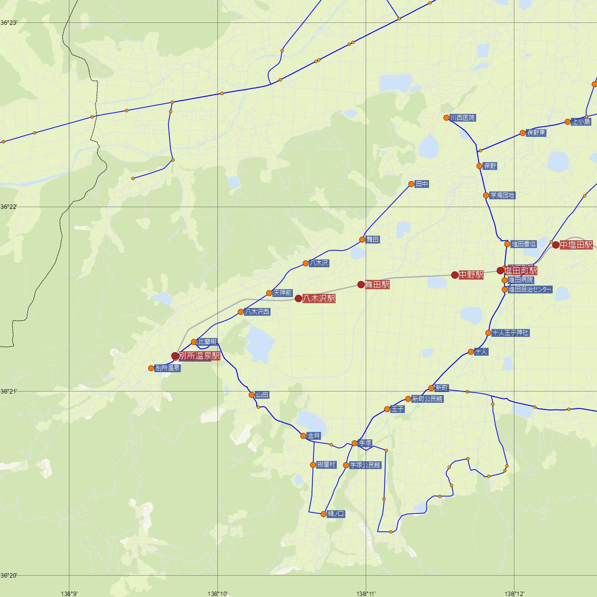 八木沢駅（上田電鉄）周辺のバス路線図