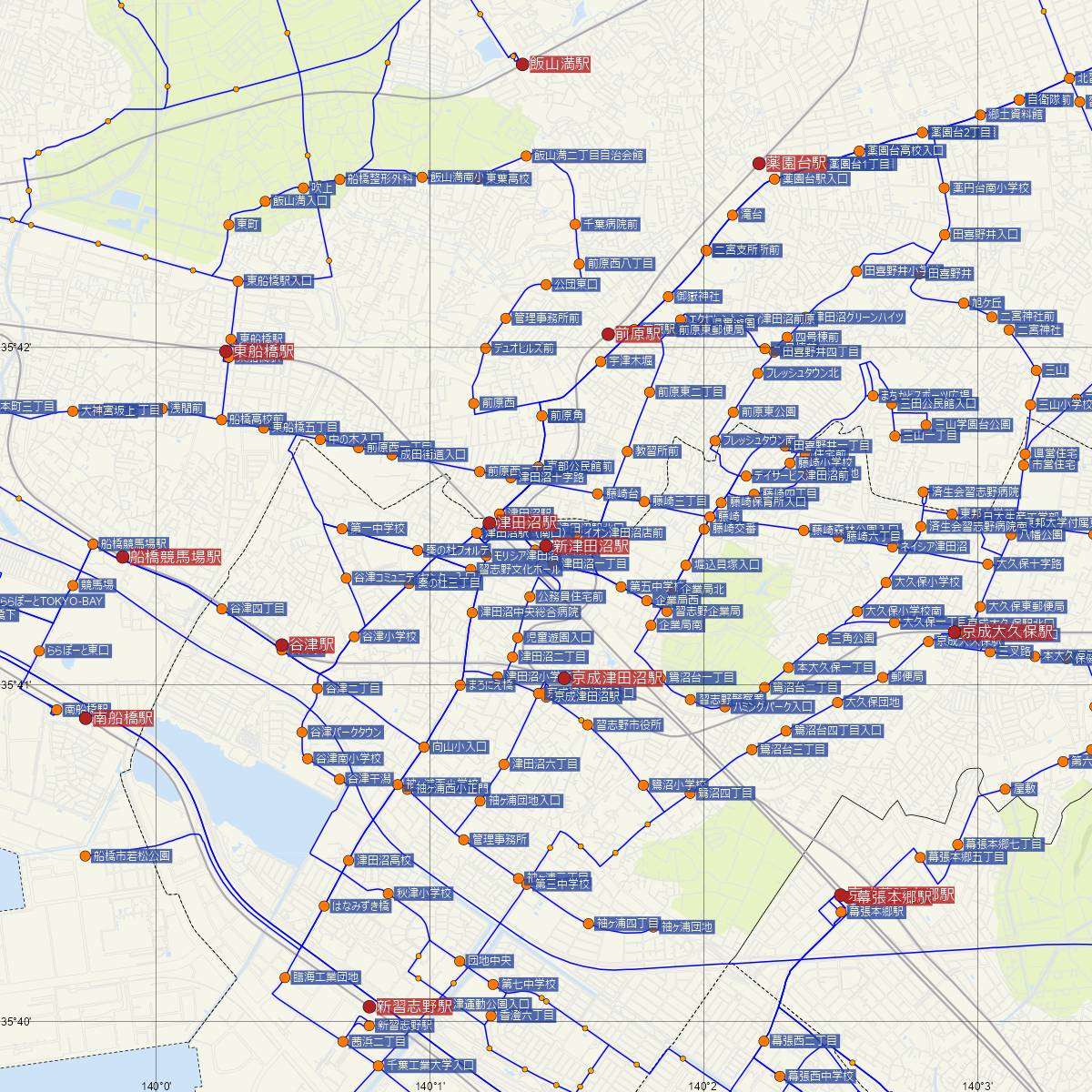 新津田沼駅（新京成線）周辺のバス路線図