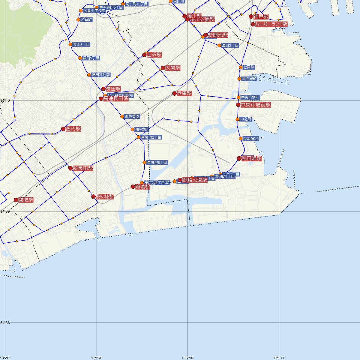 御崎公園駅（神戸市営地下鉄）周辺のバス路線図