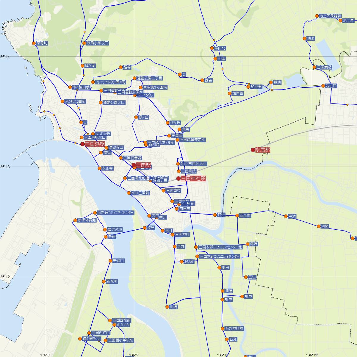 三国神社駅（えちぜん鉄道）周辺のバス路線図