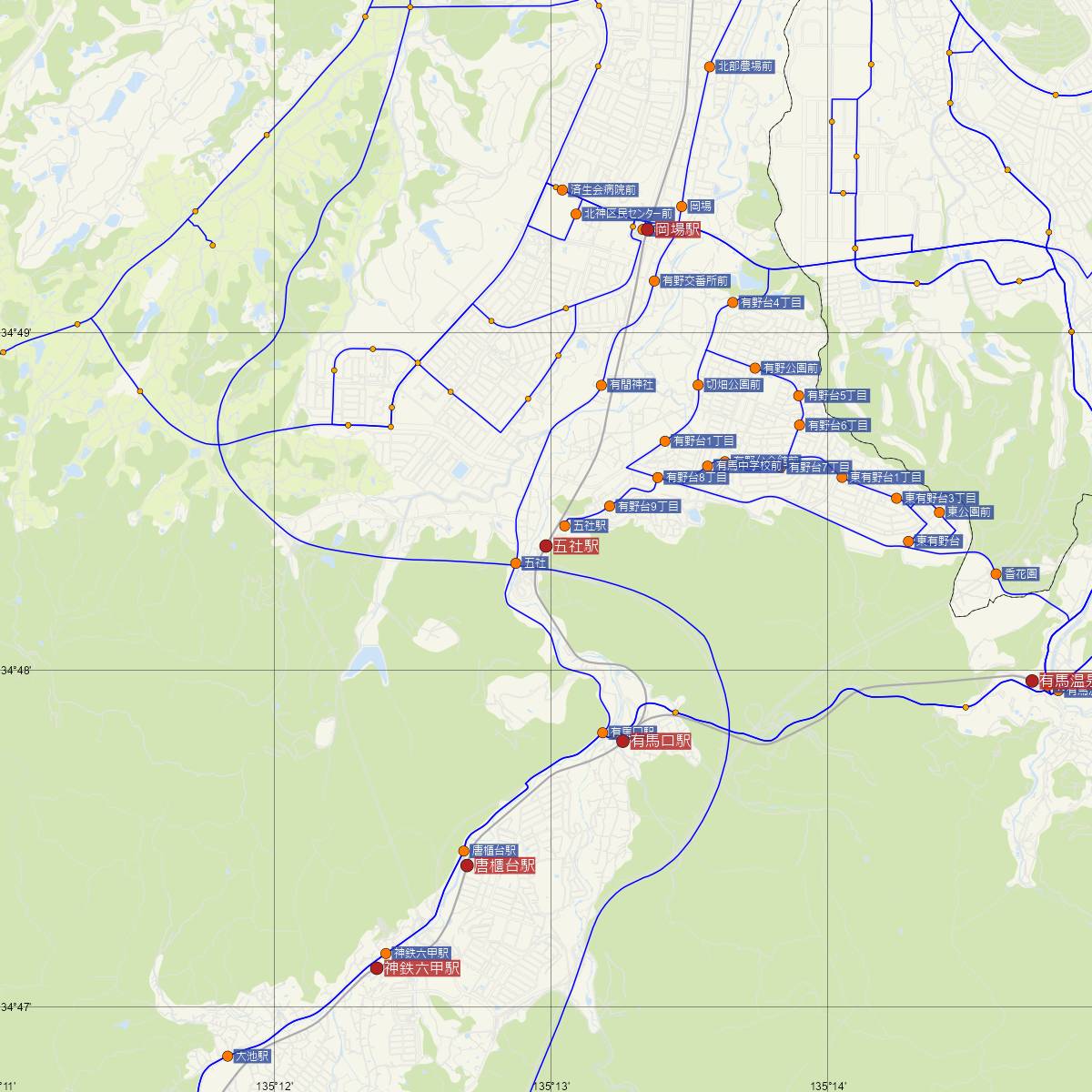五社駅（神戸電鉄）周辺のバス路線図