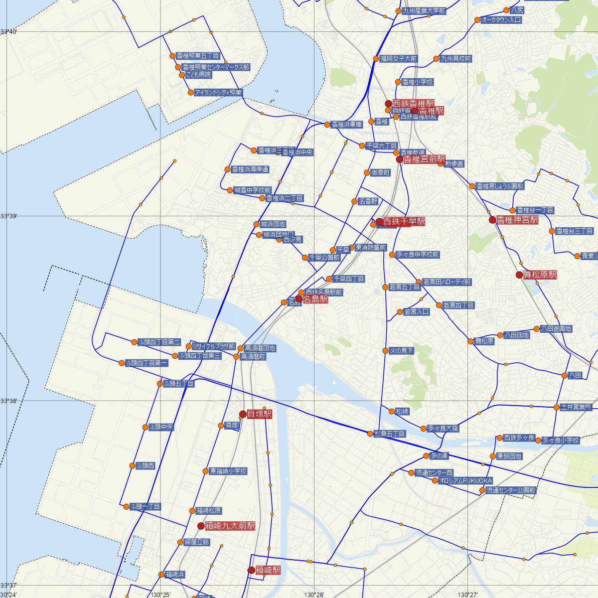 名島駅（西日本鉄道）周辺のバス路線図