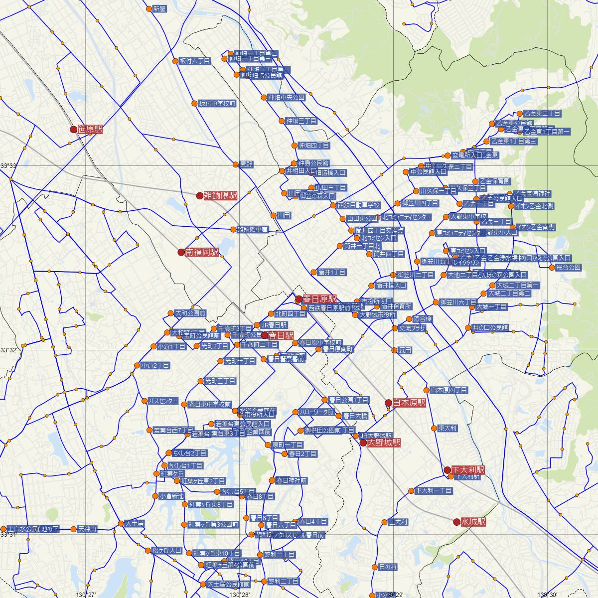 春日原駅（西日本鉄道）周辺のバス路線図