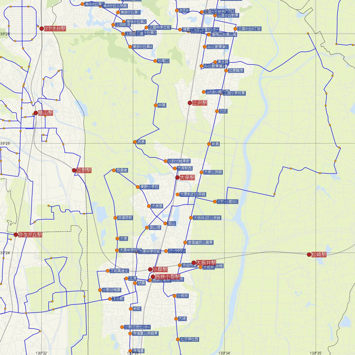 大保駅（西日本鉄道）周辺のバス路線図