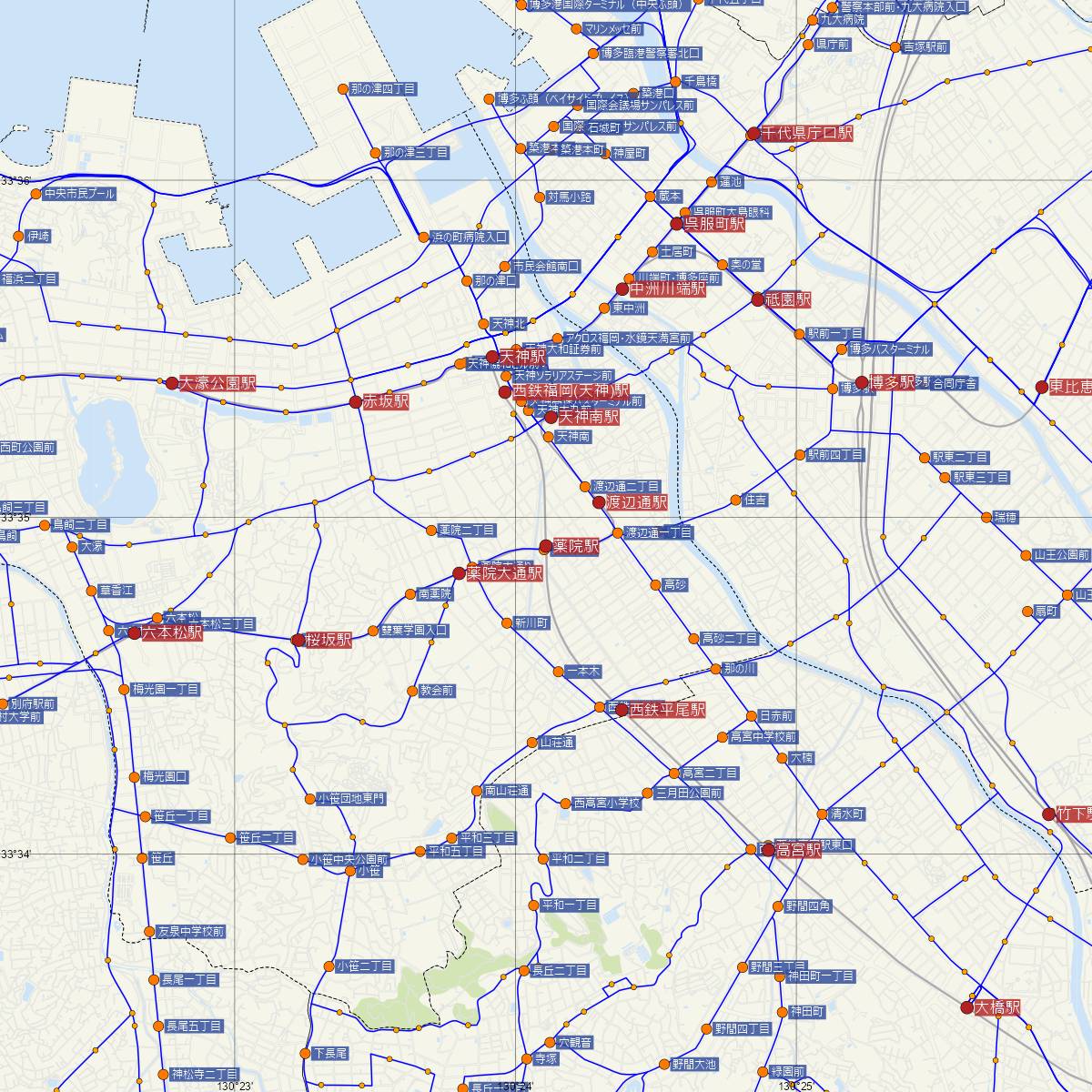 薬院駅（西日本鉄道）周辺のバス路線図