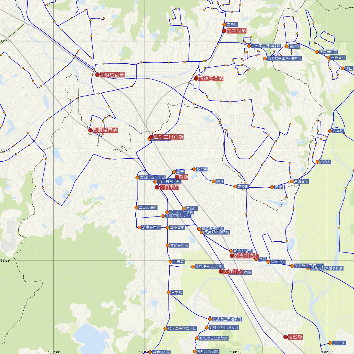 紫駅（西日本鉄道）周辺のバス路線図