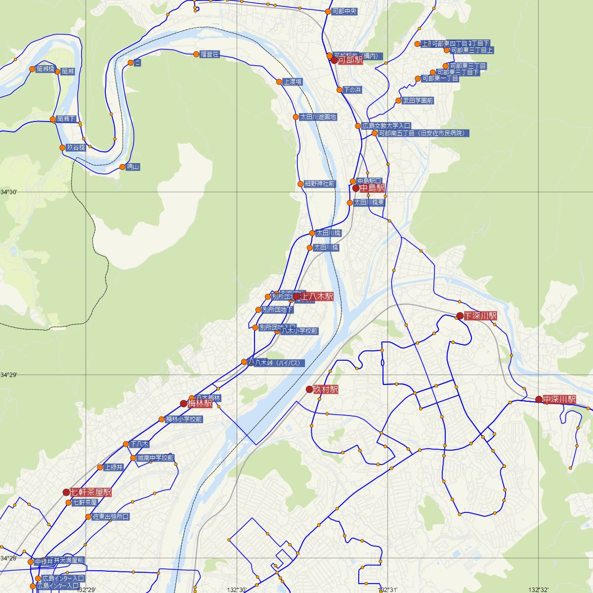 上八木駅（JR西日本）周辺のバス路線図