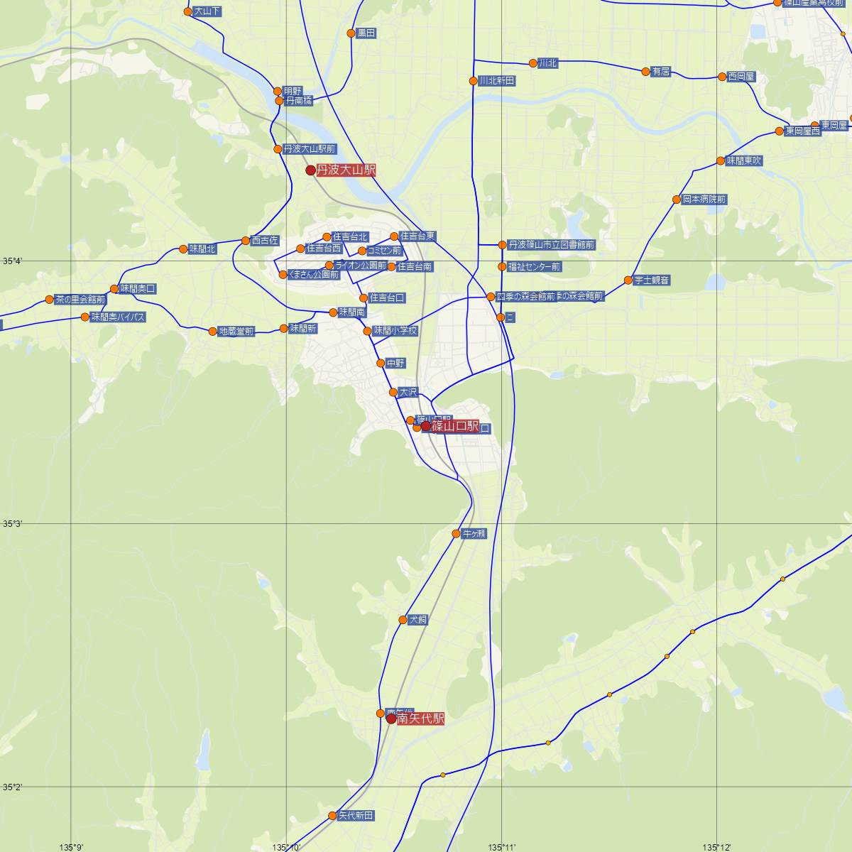 篠山口駅（JR西日本）周辺のバス路線図