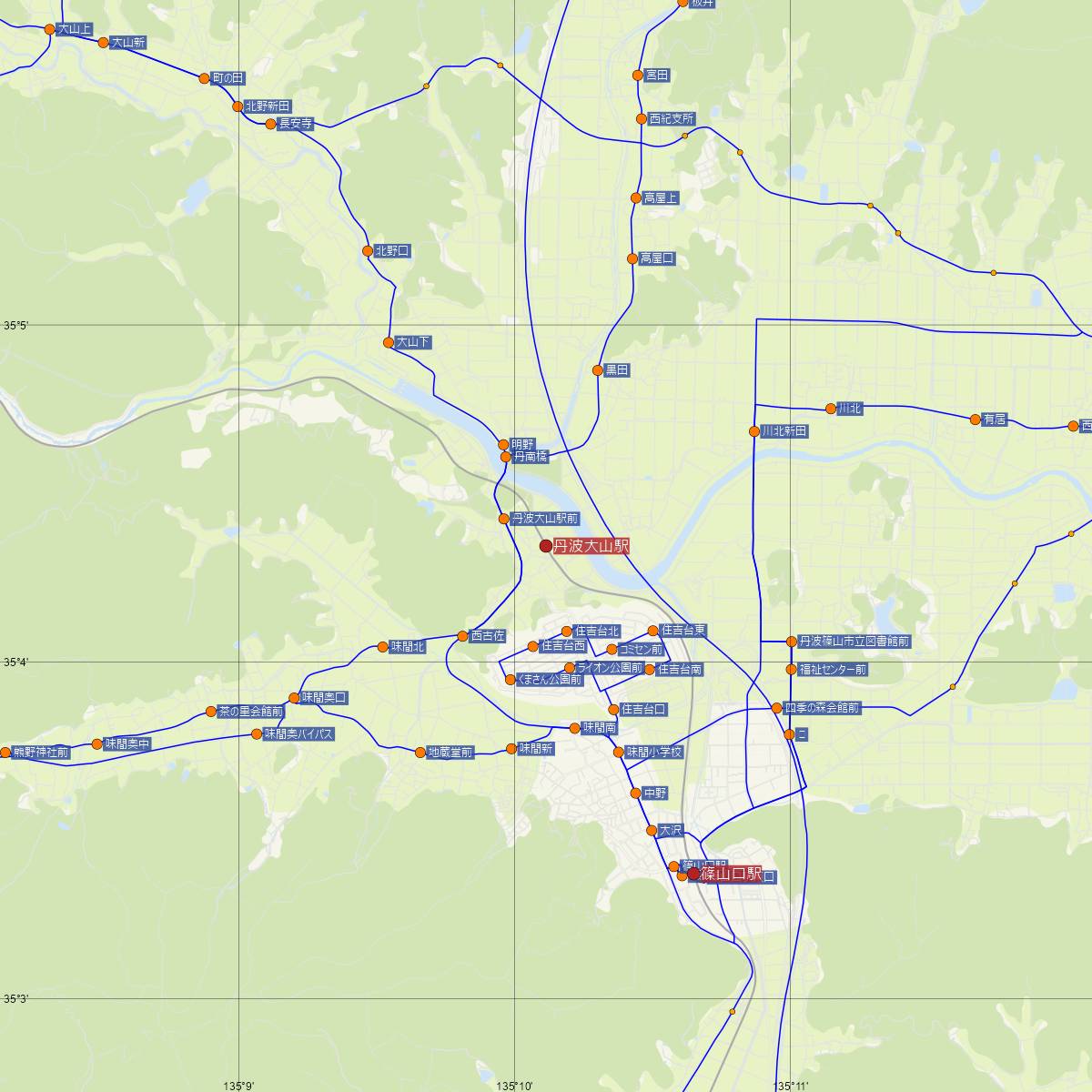 丹波大山駅（JR西日本）周辺のバス路線図