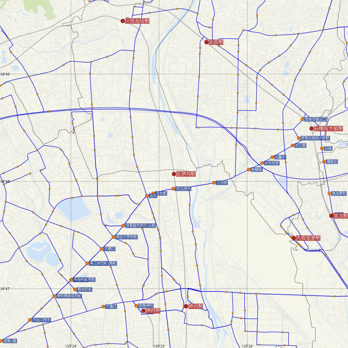 北伊丹駅（JR西日本）周辺のバス路線図