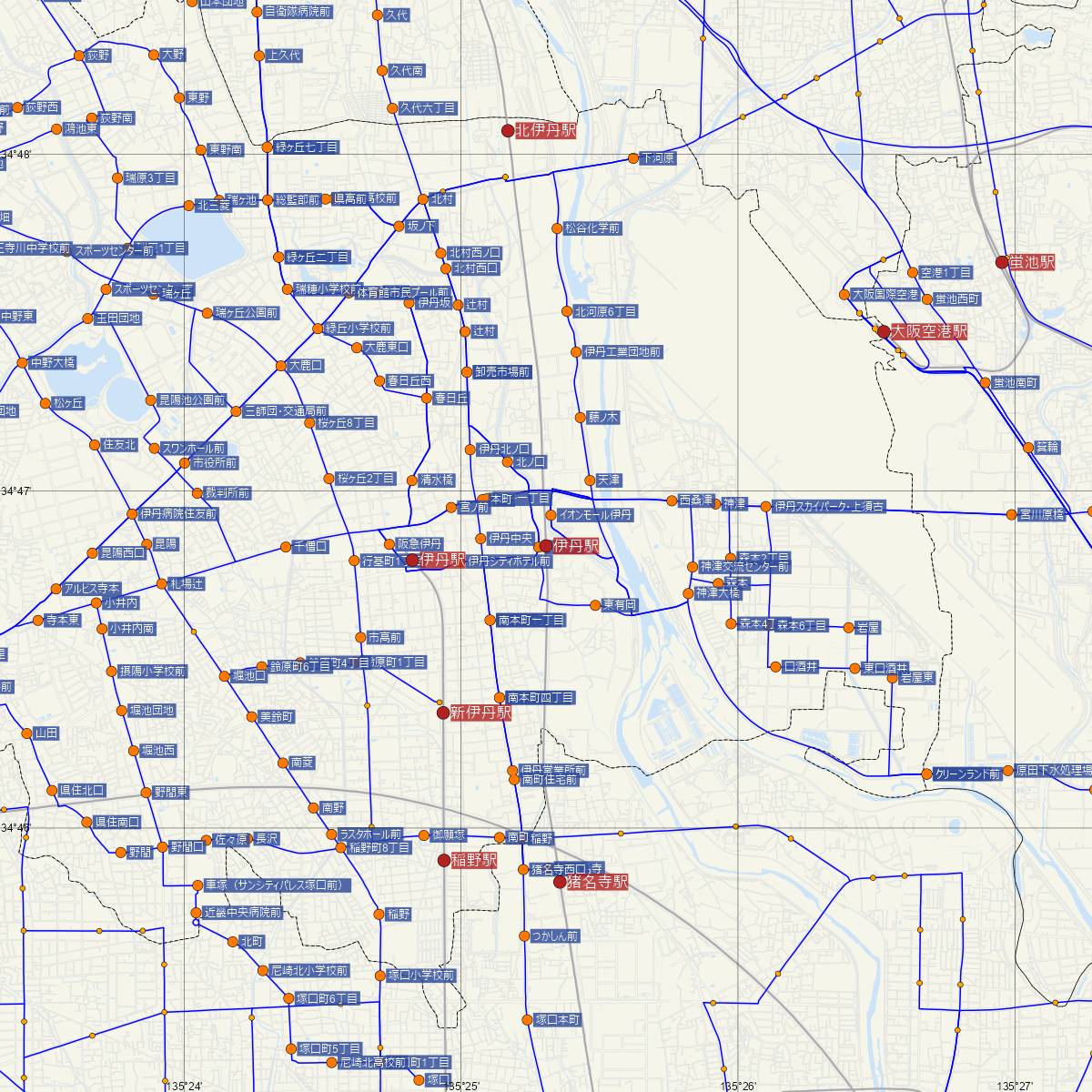 伊丹駅（JR西日本）周辺のバス路線図