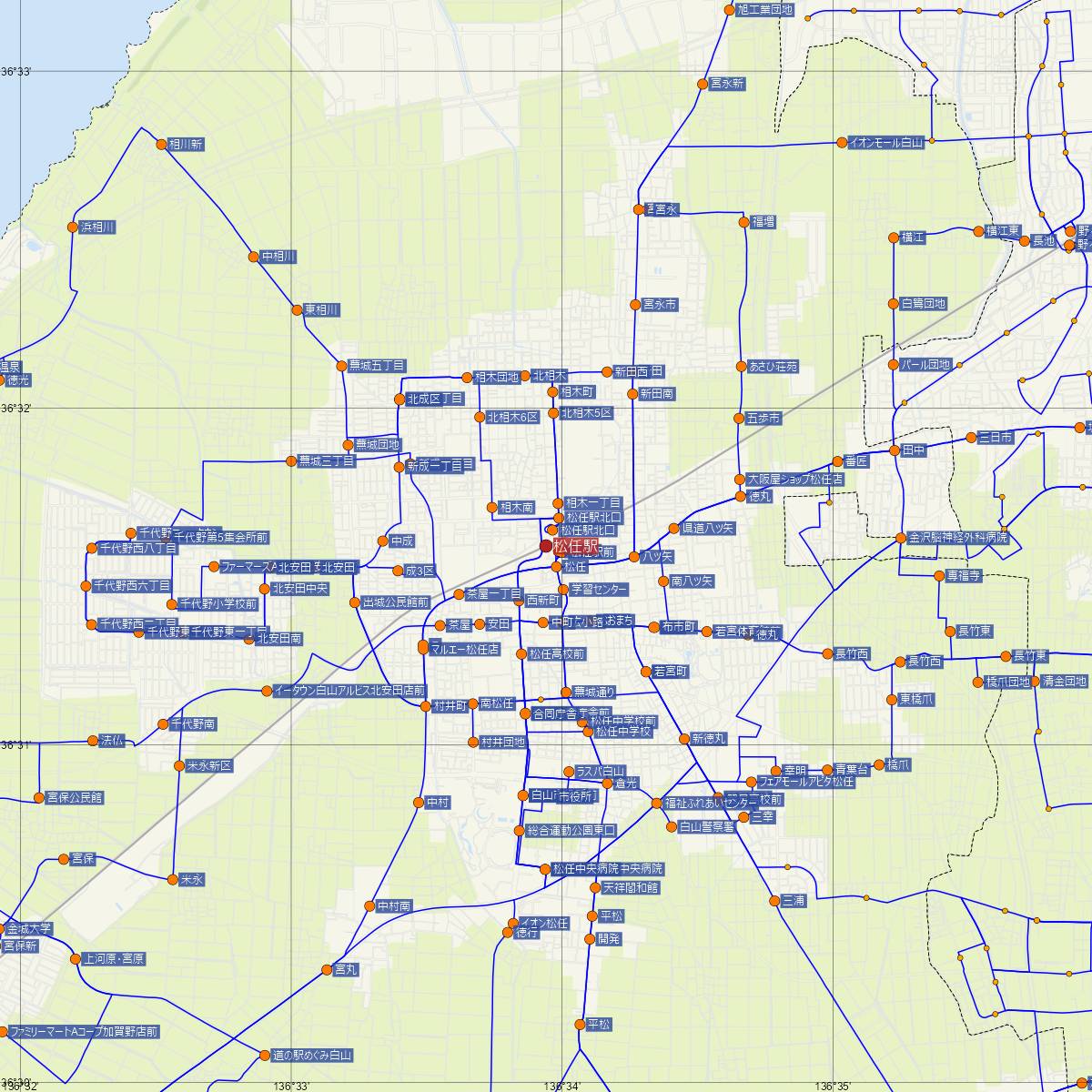 松任駅（JR西日本）周辺のバス路線図