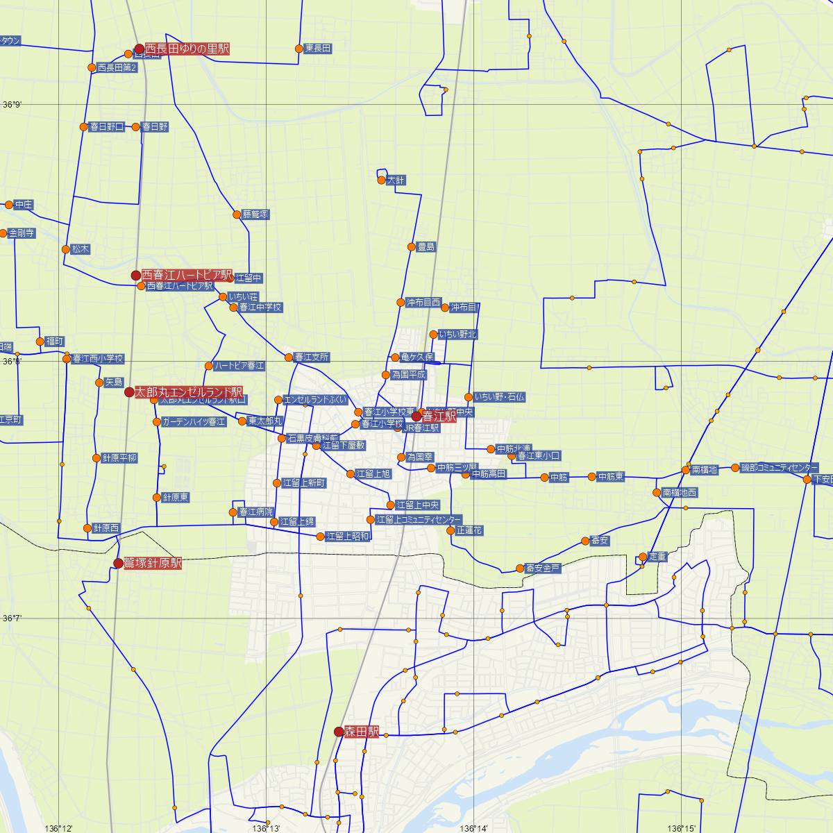 春江駅（JR西日本）周辺のバス路線図