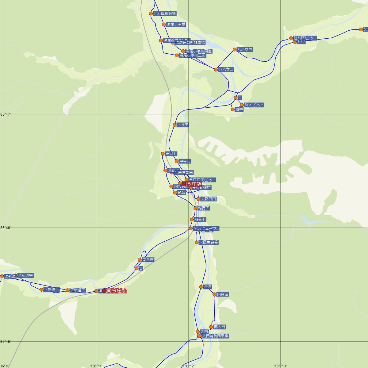 今庄駅（JR西日本）周辺のバス路線図