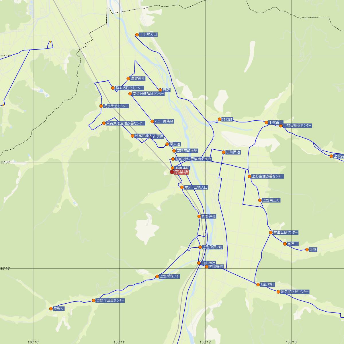 南条駅（JR西日本）周辺のバス路線図