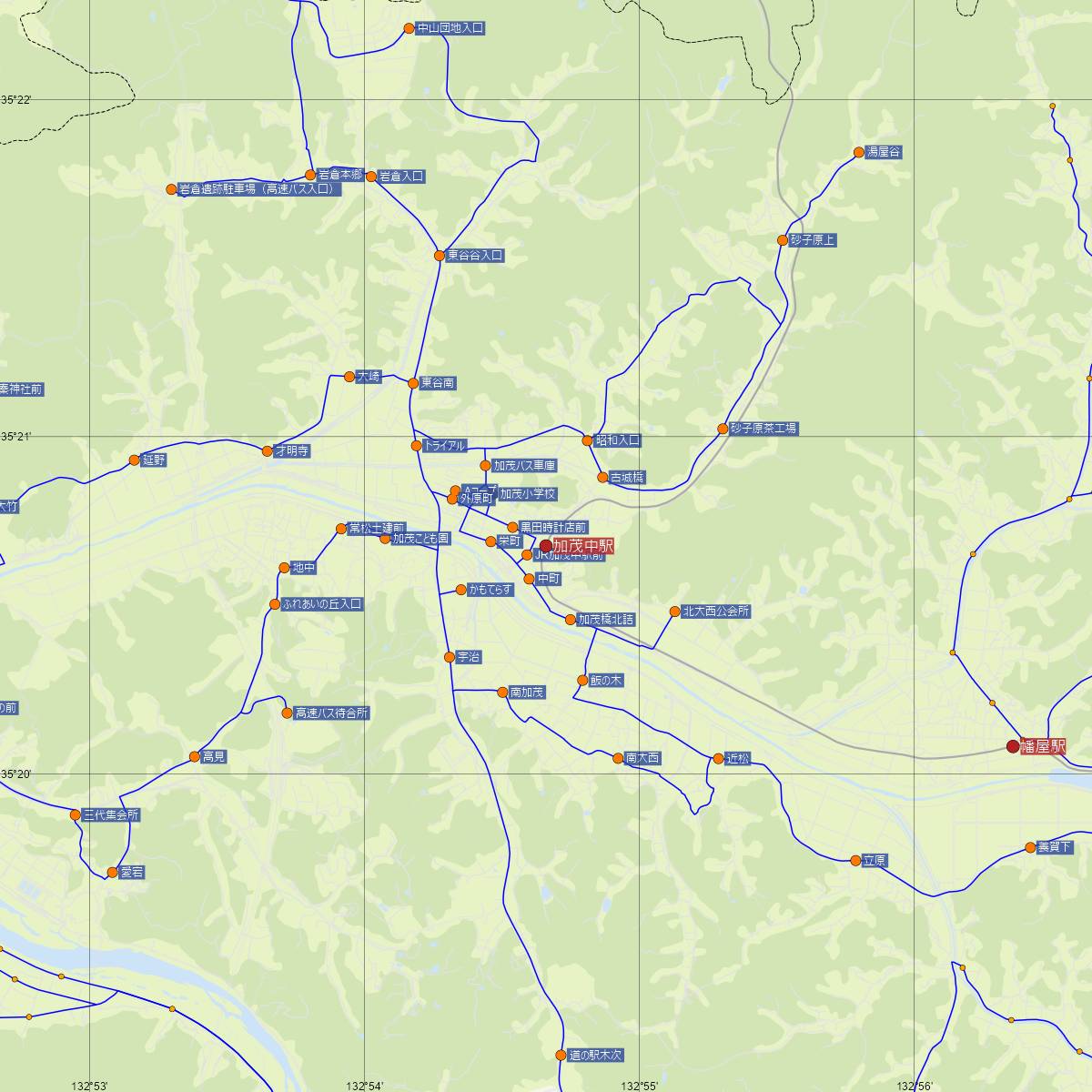 加茂中駅（JR西日本）周辺のバス路線図