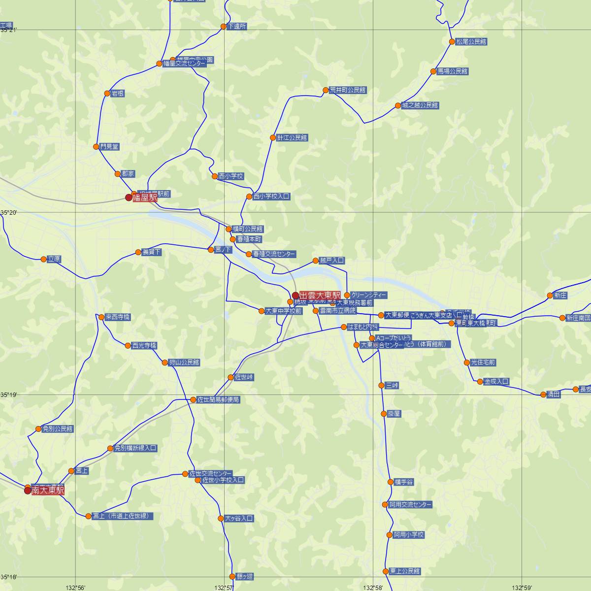 出雲大東駅（JR西日本）周辺のバス路線図