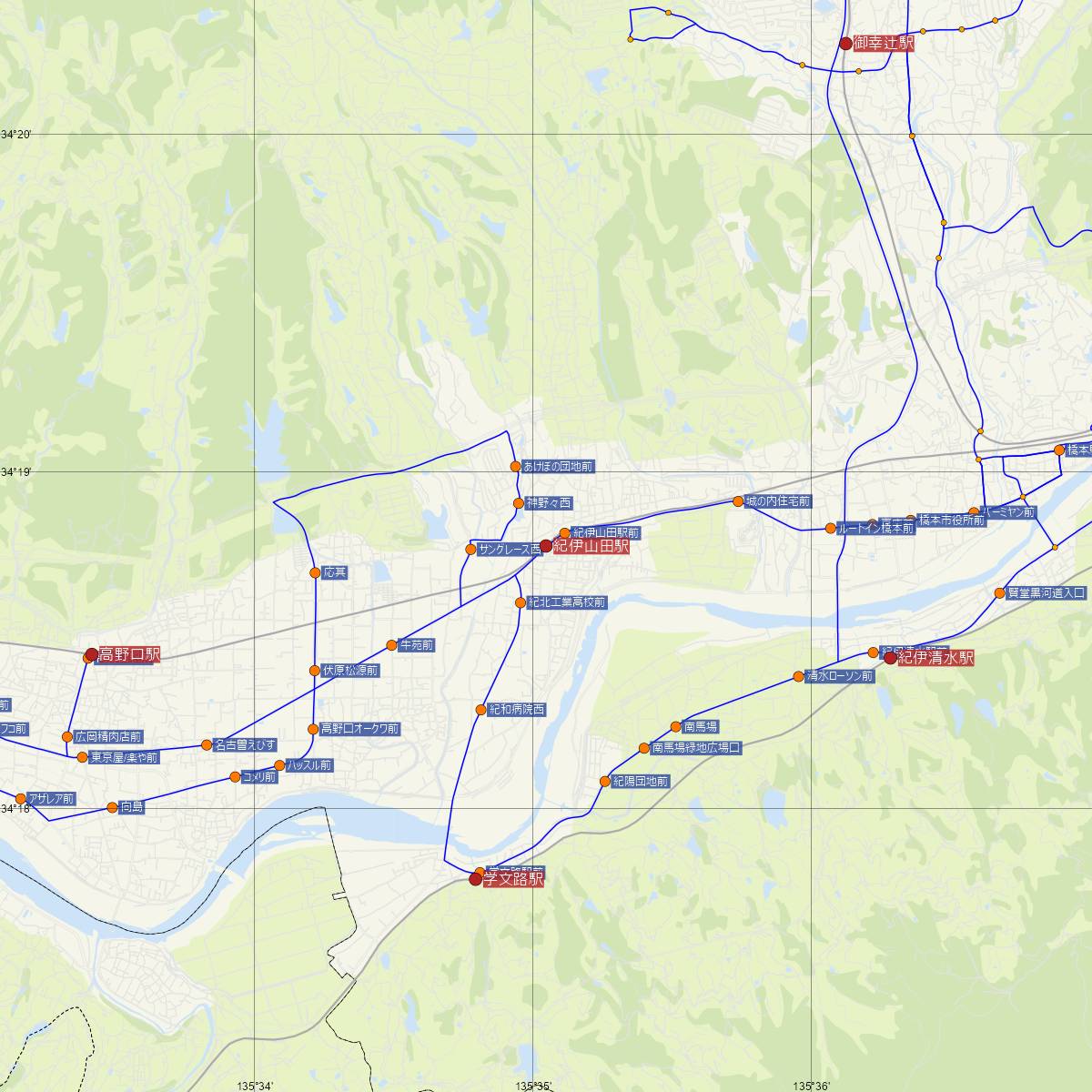 紀伊山田駅（JR西日本）周辺のバス路線図