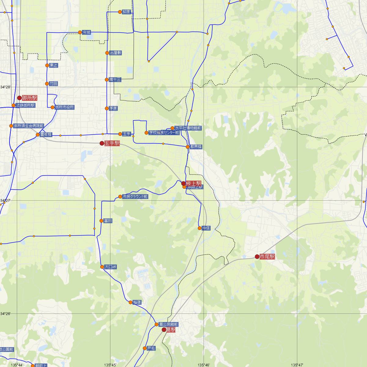 掖上駅（JR西日本）周辺のバス路線図