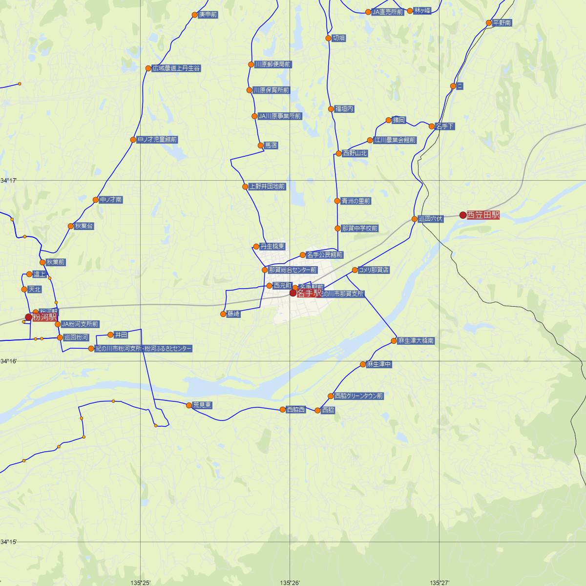 名手駅（JR西日本）周辺のバス路線図