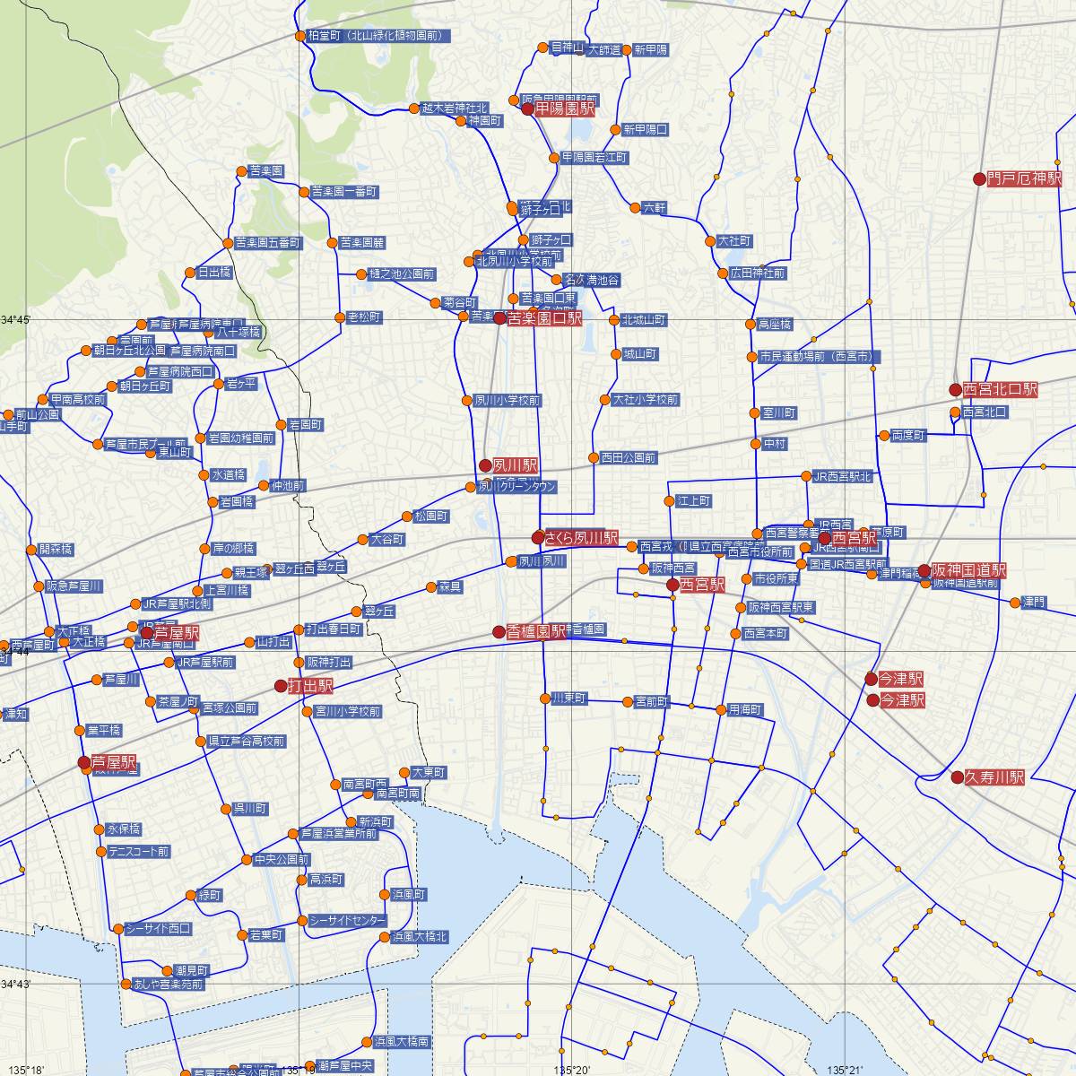 さくら夙川駅（JR西日本）周辺のバス路線図